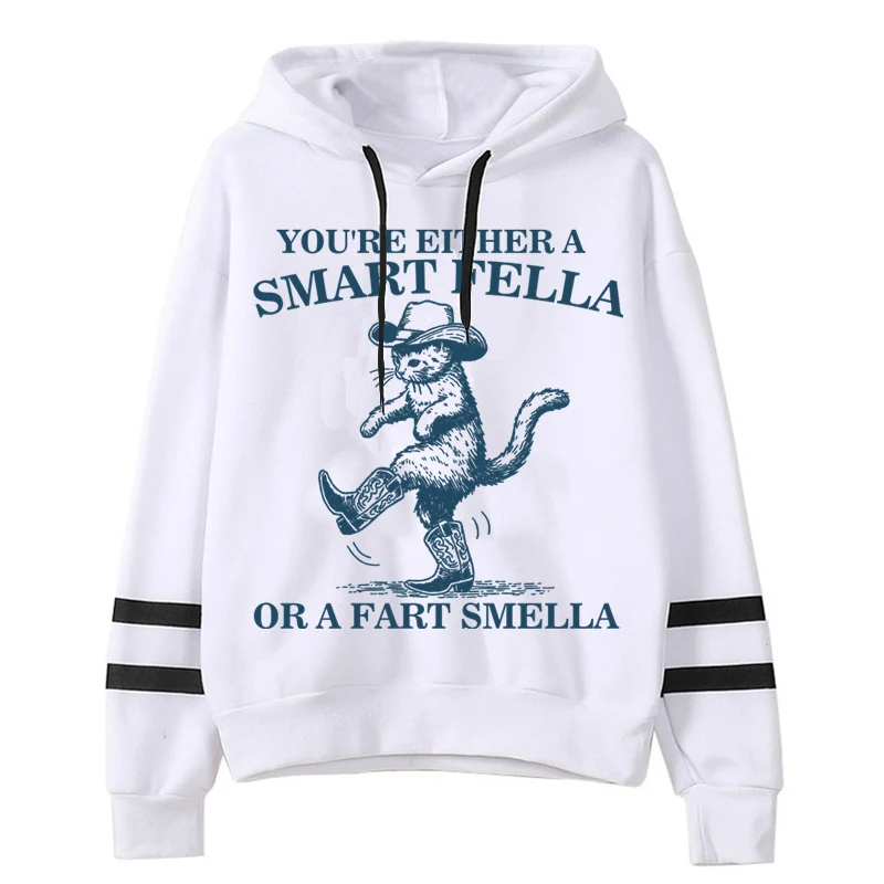 Smart Fella or Fart Smella Cowgirl Sweatshirt Hoodie Funny Animal Cat Lovers Gift Sweater Cowboy Cats Retro 90s Pullover Hoodie