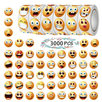 3000 Pcs Round Happy Face Expression Stickers, 0.67 Inch Diameter, Paper, Self-Adhesive, Reusable, for Sealing, Holiday Decor.
