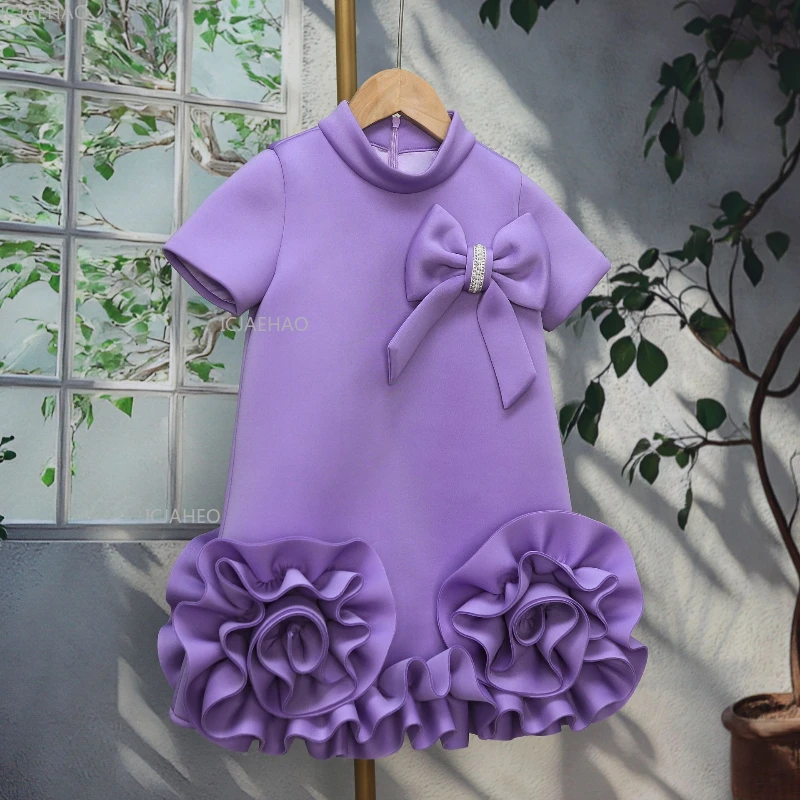 

Платье принцессы для девочек, 3D платье с цветочным принтом, детское праздничное платье, модный показ, одежда для маленьких детей, праздничная официальная одежда для малышей, костюм