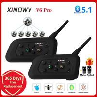 1/2Pcs XINOWY V6 Pro Motorcycle Interphone Helmet Intercom Headset BT5.1 For 6 Riders Group 1200M Full-duplex Talking IP65