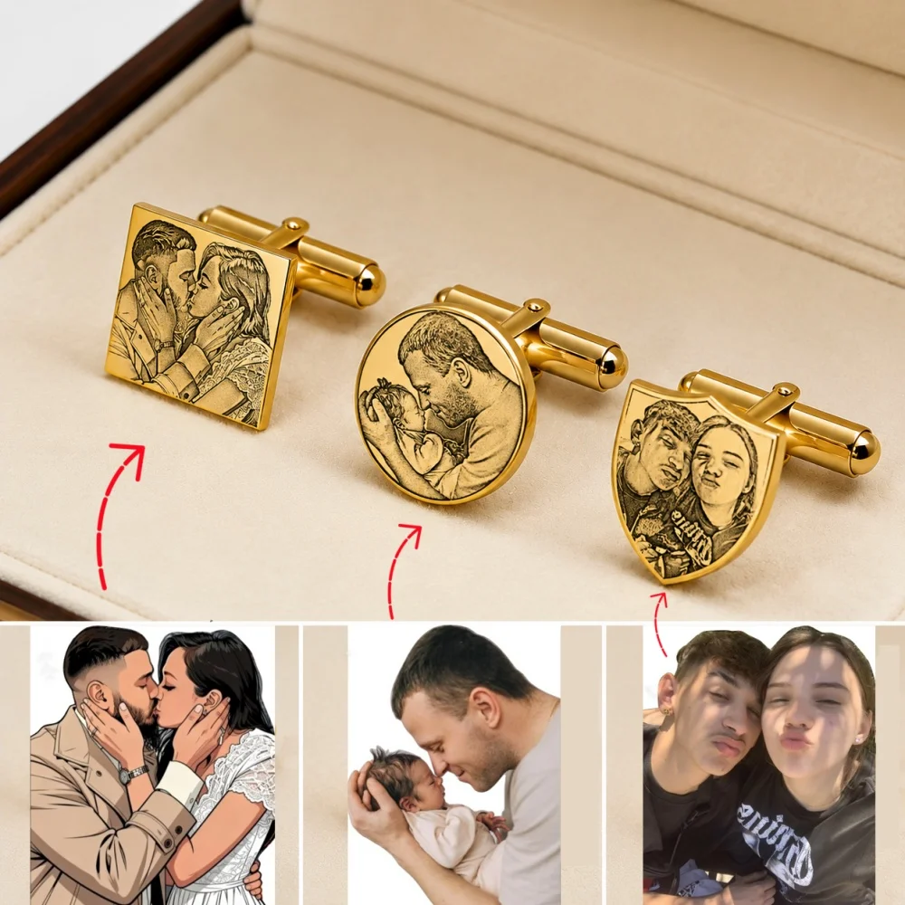 

Engraved Customized Photo Picture Cufflinks Men Personalized Custom Cuff Links Luxury Wedding Jewelry Gifts for Groom Dad Friend