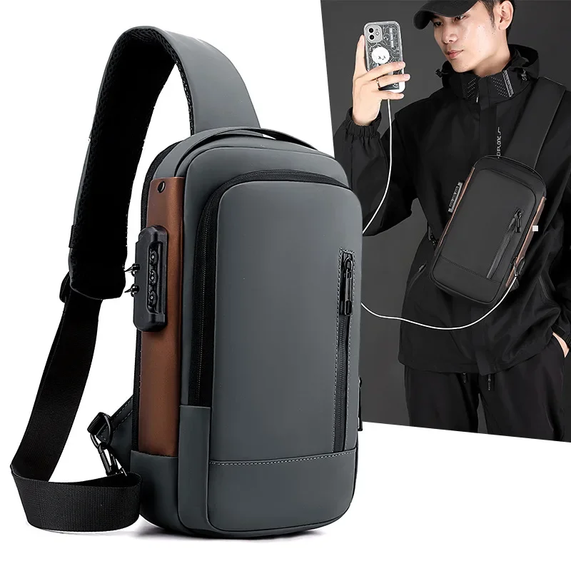 Mode-Business herren Umhängetasche Anti-Diebstahl Passwort Lock männer Brust Tasche Mit USB Lade Port Reise Schulter tasche für Mann