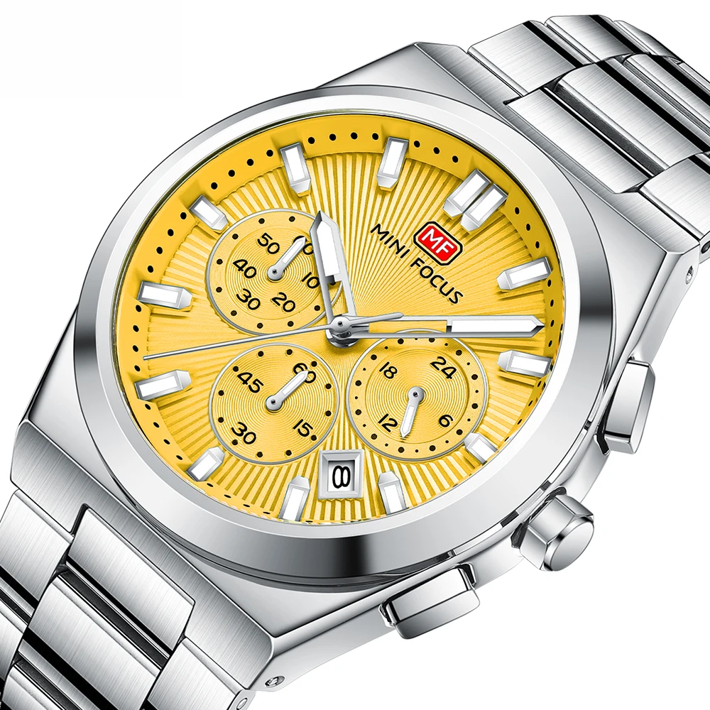 

MINIFOCUS Men Casual Business Watch Multifunction Quartz Chronograph Waterproof Stainless Steel Band Stylish Everyday Wristwatch