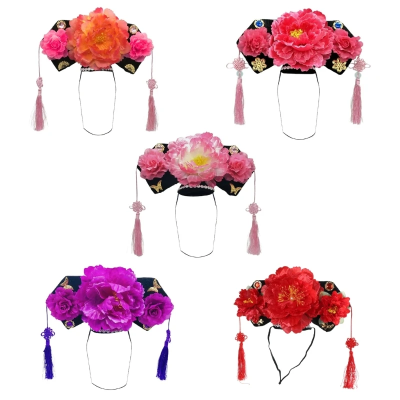 Chinese Qitou Headbands Stage Princess Headwear Hairbands Concubines Headdress Hair Hoop Eye-catching Flower Headpiece