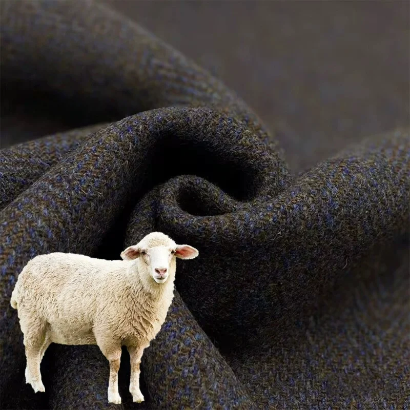 2 Yards Imported thickened blue and brown contrasting double-sided soft pure wool fabric Fall and winter outerwear fabrics