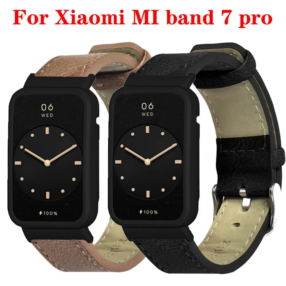 

For Xiaomi Mi Band 7 Pro Smartwatch Strap Genuine Leather Band Bracelet Watchbands With Mi Band 7Pro Protective Case Cover Frame