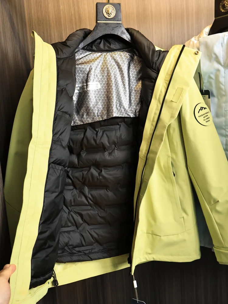 

Men's Outdoor Faion down Jaet Hooded Waterproof Pure Color Versatile Autumn Winter Polyester Fiber 3D Design Thiened