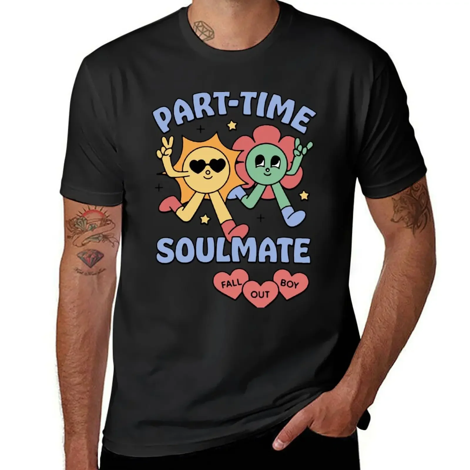 Customs Vintage Heavy Weight T Shirts for Men Fall Out Boy Merch Part Time Soulmate T-Shirt Harajuku Oversized Clothing Funny