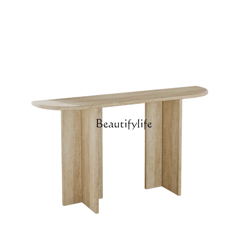 Modern simple natural travertine entrance porch table against the wall wabi sand wind marble plan