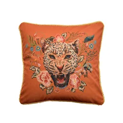 Leopard Flora Pillows Orange Green Cushion Case Retro Decorative Pillow Cover for Sofa Chair Living Room Home Decorations