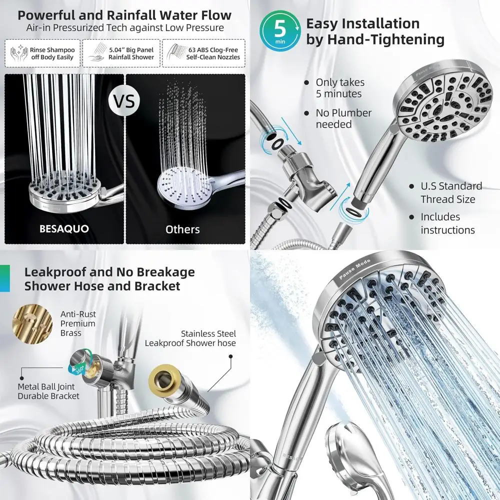 

Душ высокого давления с ручным управлением, функцией паузы, силовой стиркой, не капающими насадками, шлангом длиной 6,5 футов и металлическим кронштейном