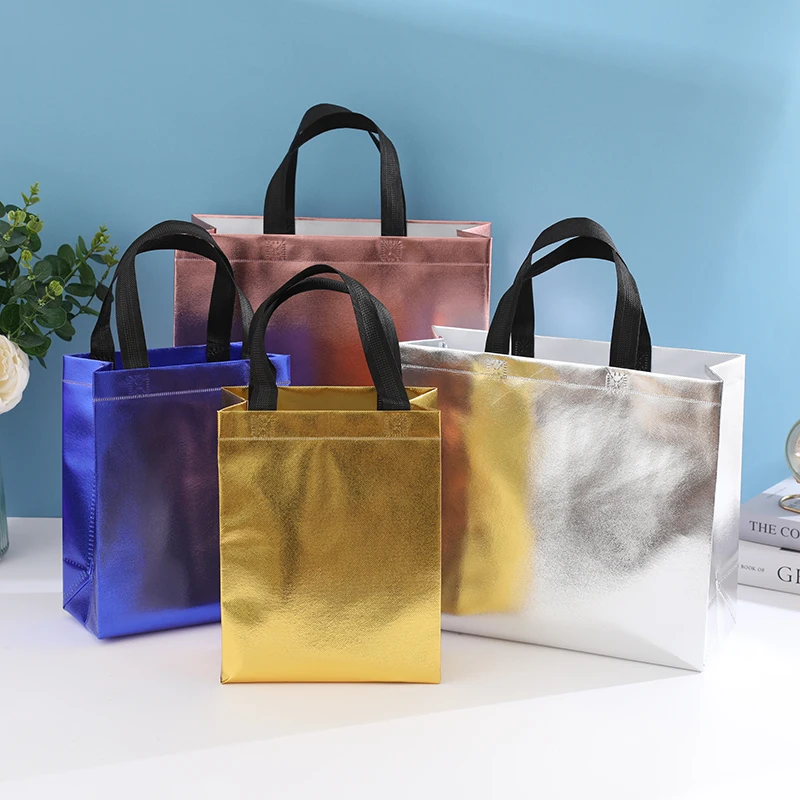 5pcs Customized environmental protection non-woven fabric shopping bag, folding ecological bag reusable fashion non-woven gift b