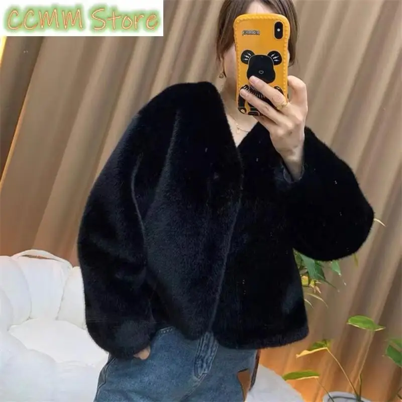 

Fur-Fur Integration Jacket High-Quality Mink Coat Women Autumn Winter New Light Luxury Mao Mao Overcoat Ladies V-Neck Tops
