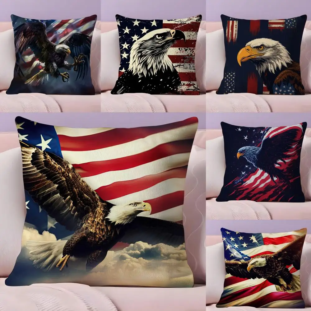 American Flag Eagle Cushion Cover Plush Fabric Soft Double-Sided Printed Sofa Warm Winter Home Gift Pillow Cover