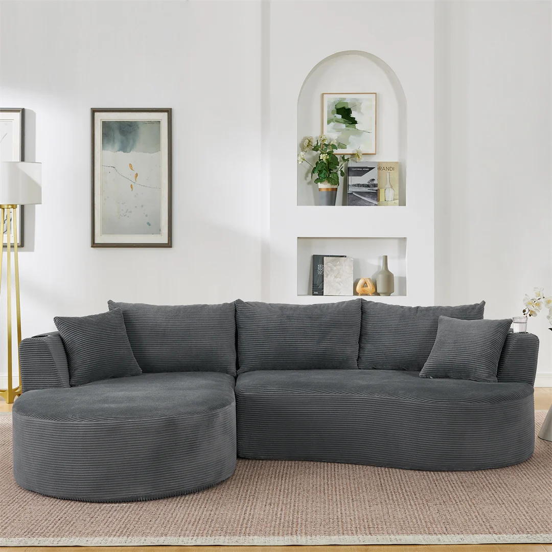 Fauteuil de détente, fauteuil inclinable rembourré, 3 ensembles de canapés compressés, fauteuil inclinable gauche + 2 ensembles, design en forme d'arc, tissu doux
