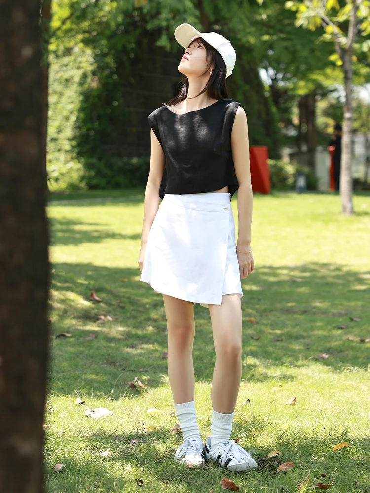 Chaleco redondo de lino puro Svel Ne para mujer, ropa de abrigo informal holgada de verano, camiseta sencilla para ir al trabajo