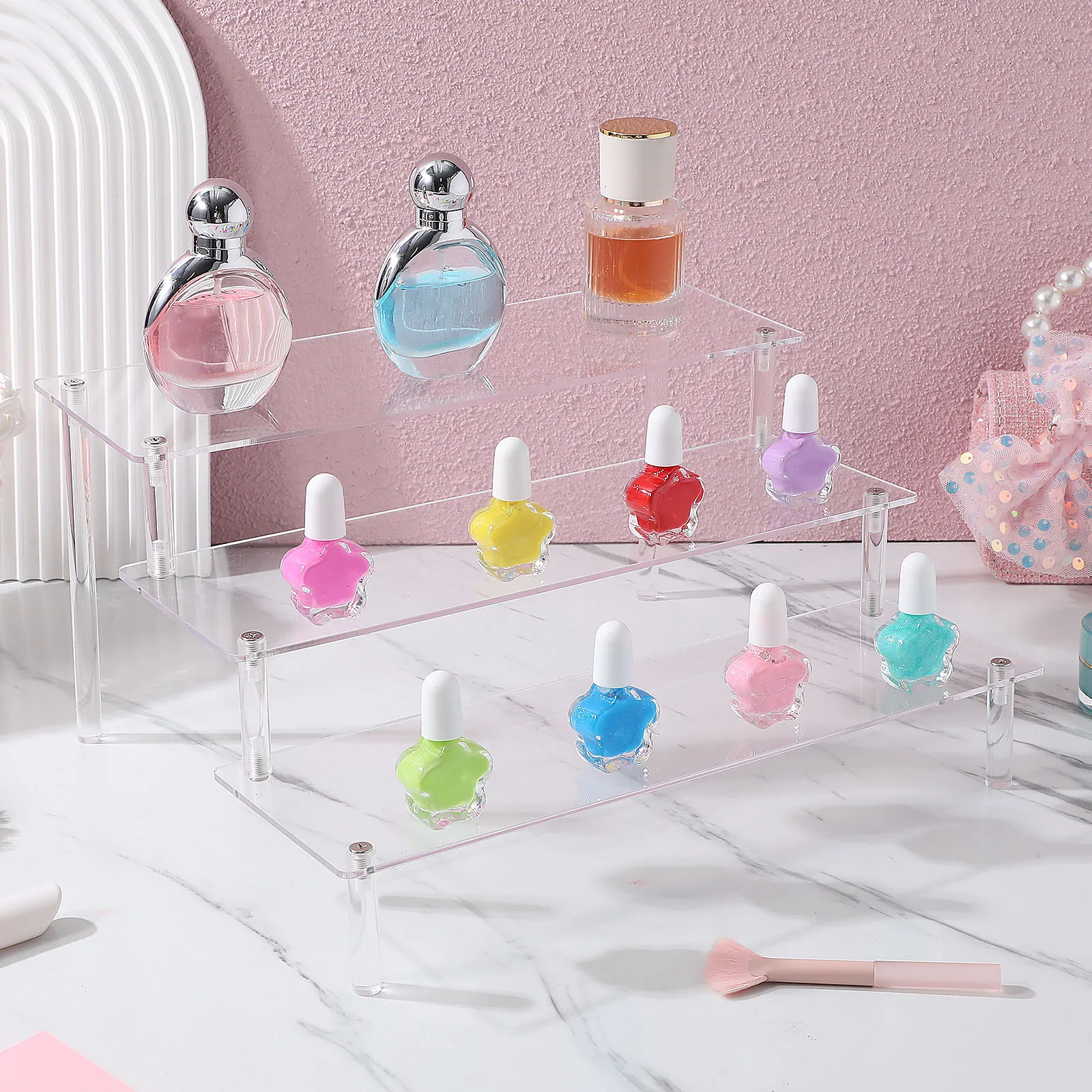 

3 Tier Acrylic Display Stand Organizer Shelf Riser For Perfume Cupcakes Dessert Storage Rack Multi Layer Sturdy Space Saving