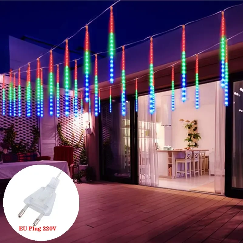 

30 см/50 см метеоритный дождь, дождевые огни, вилка европейского стандарта, падающая капля дождя, светодиодный гирляндный светильник, рождественское уличное украшение для дома, праздничной вечеринки