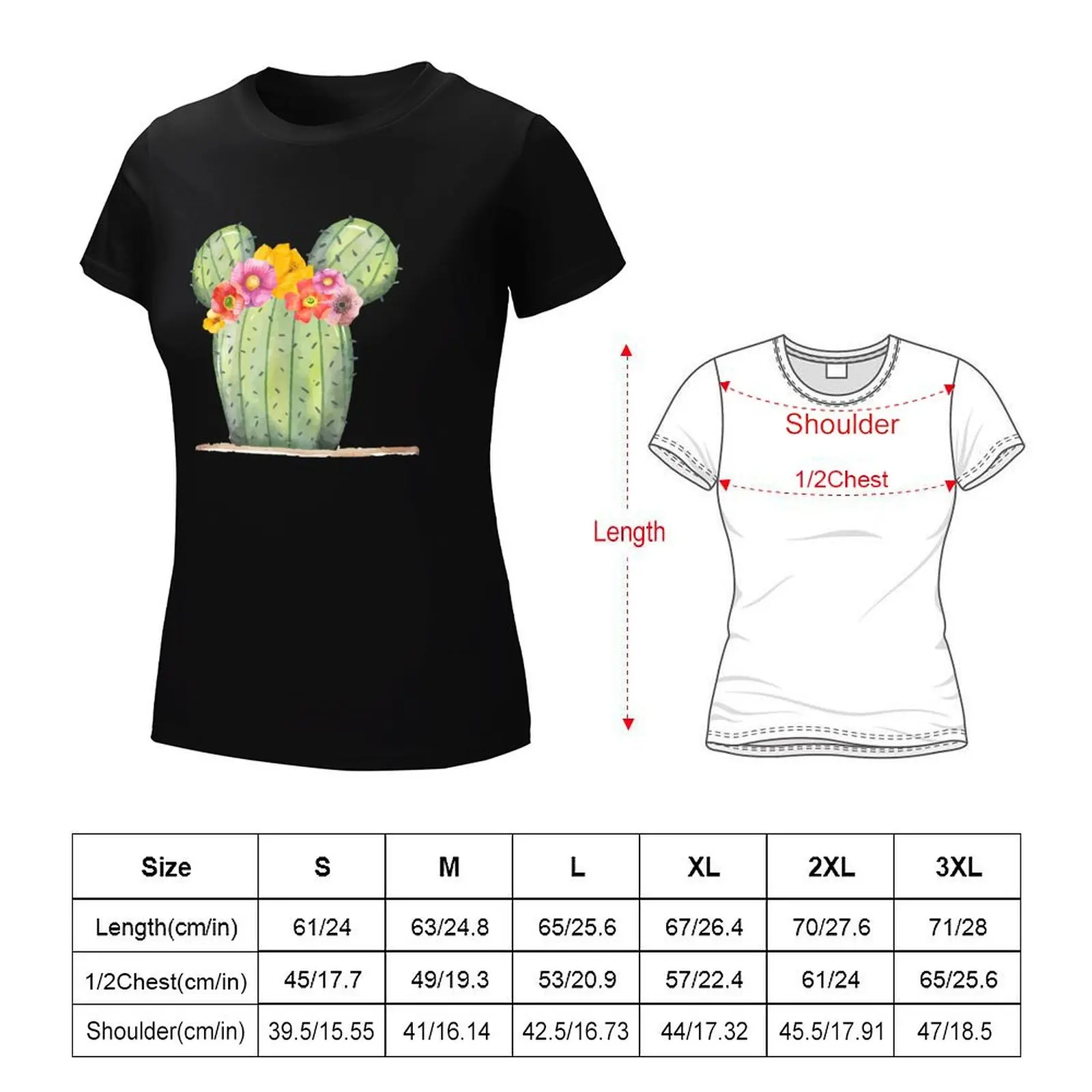 Mouse Cactus with Floral Crown T-Shirt summer tops tees woman t shirt