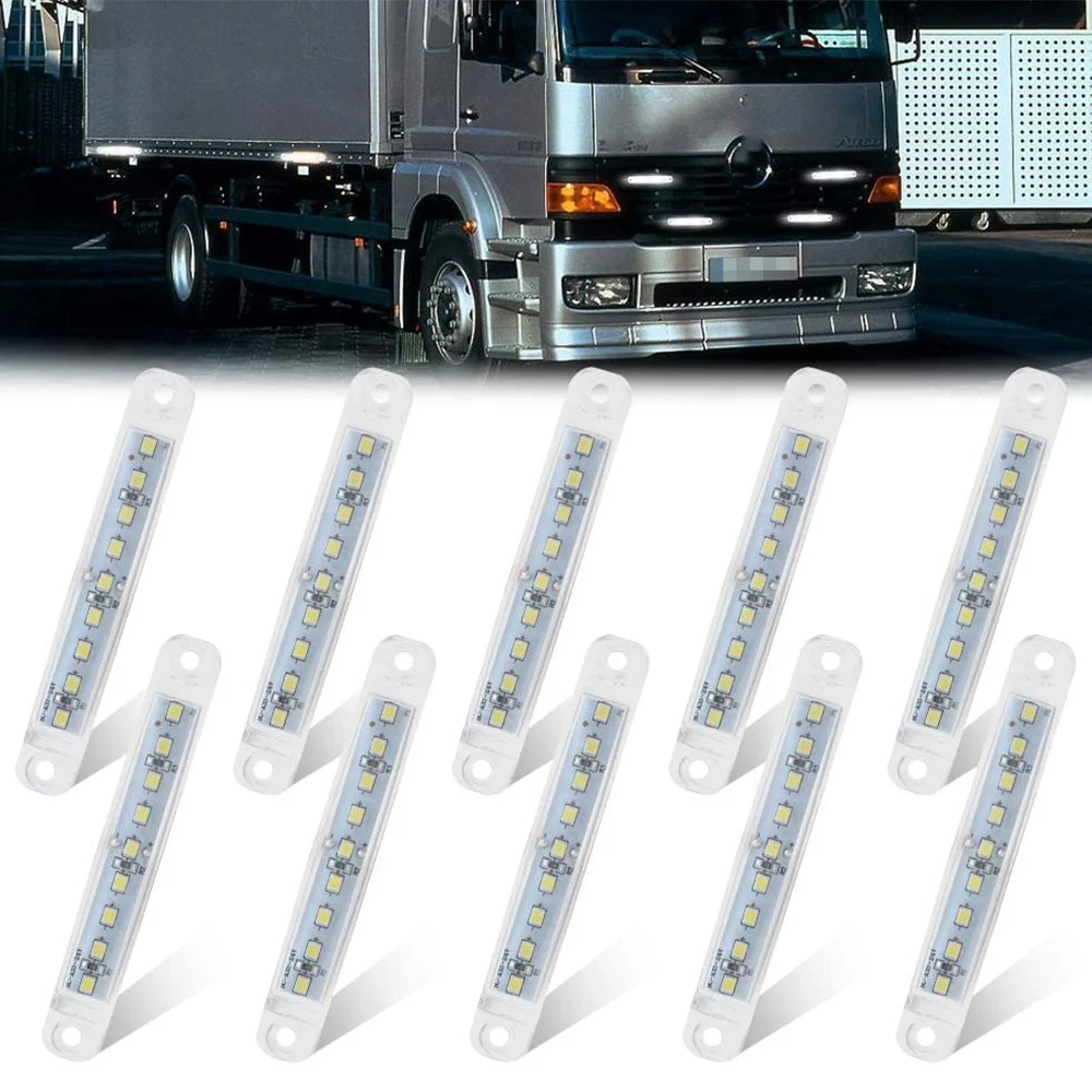 12V 9 LED Side Marker Indicator Lights Car External Lights Warning Tail Light White for Trailer Truck Lorry 10-Pack