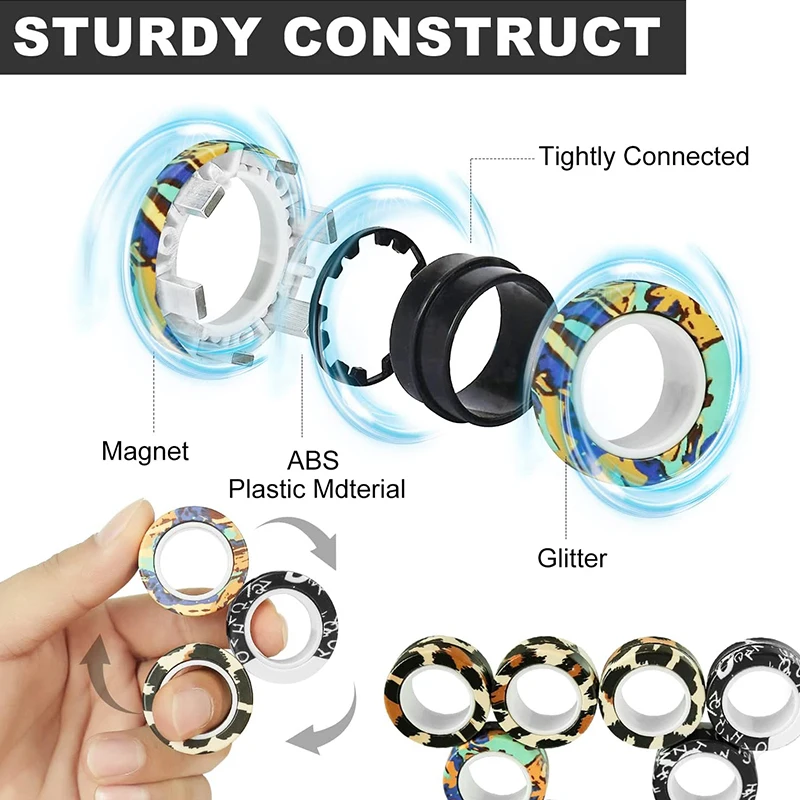 3 قطعة خواتم الاصبع المغناطيسي الملونة تململ مجموعات الالعاب الكبار المغناطيس سبينر خواتم لتخفيف التوتر القلق الإغاثة العلاج #4