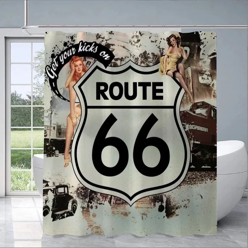 Highway Route 66 Bathroom Curtains Bath Curtain Shower Folding Partition Accessories Bedrooms Things The Sets Full Set Luxury