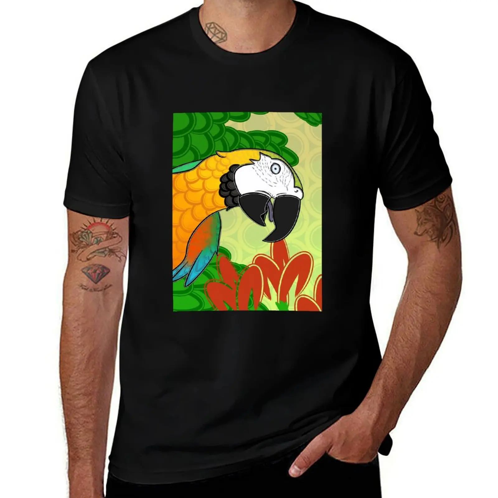 Copy of Did Someone Say BIRDS!? - Catalina Macaw Sunset T-Shirt Comfortable Basic Crew Neck Tee T-Shirt