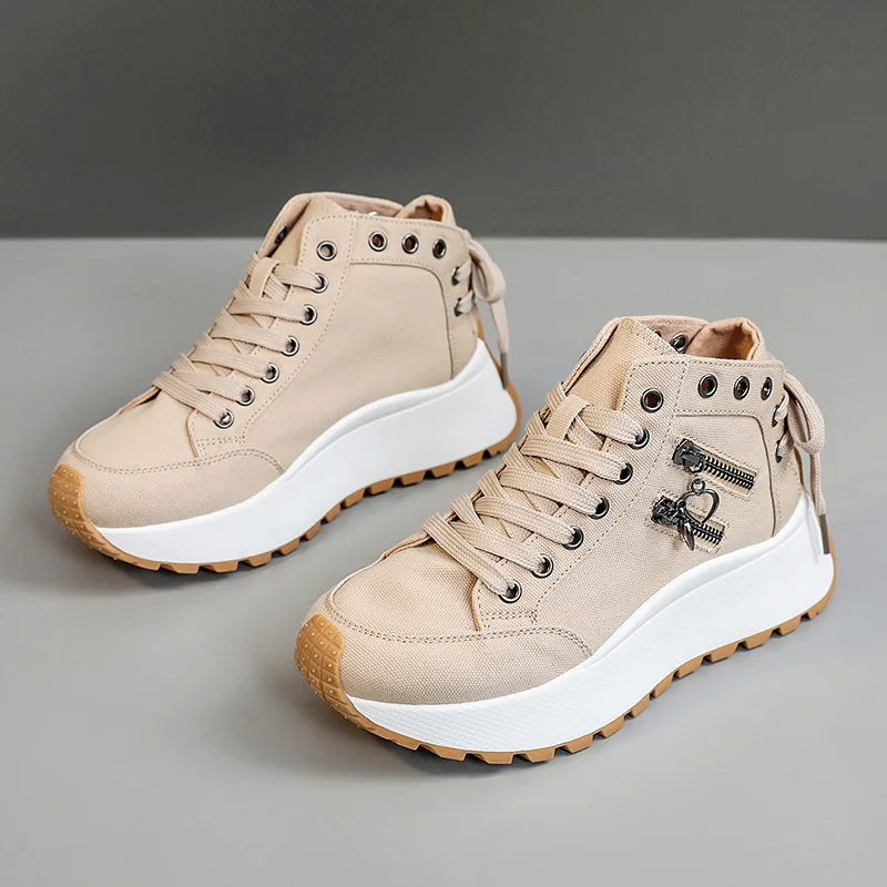 

Designer Women Sneakers High Top Cowboy Boots Lace Up Comfortable Womens Canvas Shoes Height Increase Wear Resistant Women Shoes