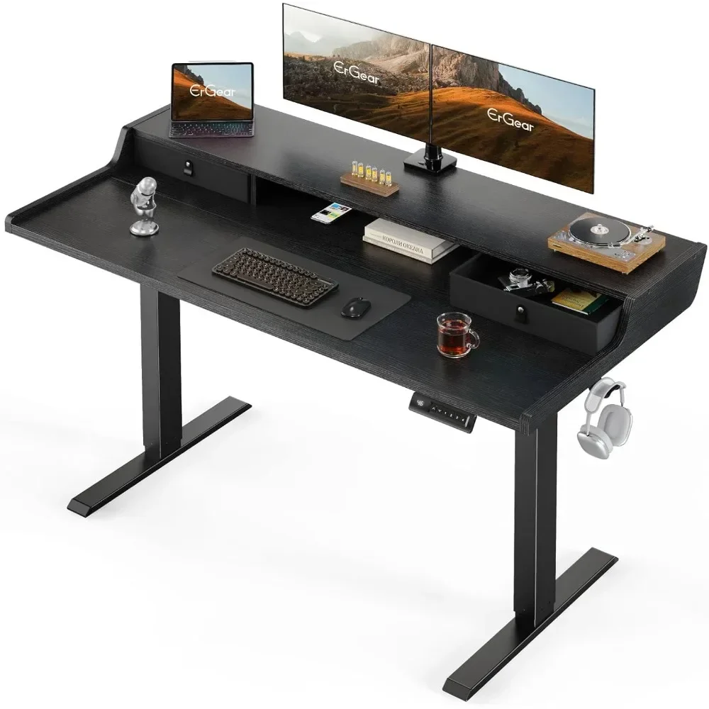 Electric Standing Desk with Drawers Gaming Desk with Monitor Stand, C-Clamp Mount Compatible, Home Office Height-Adjustable Desk