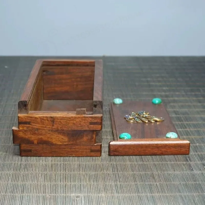Vintage Rosewood Inlaid Craft Puzzle Box Luban Box Jewelry Storage Case 15×8×6cm Wood Carving Collectible Decor