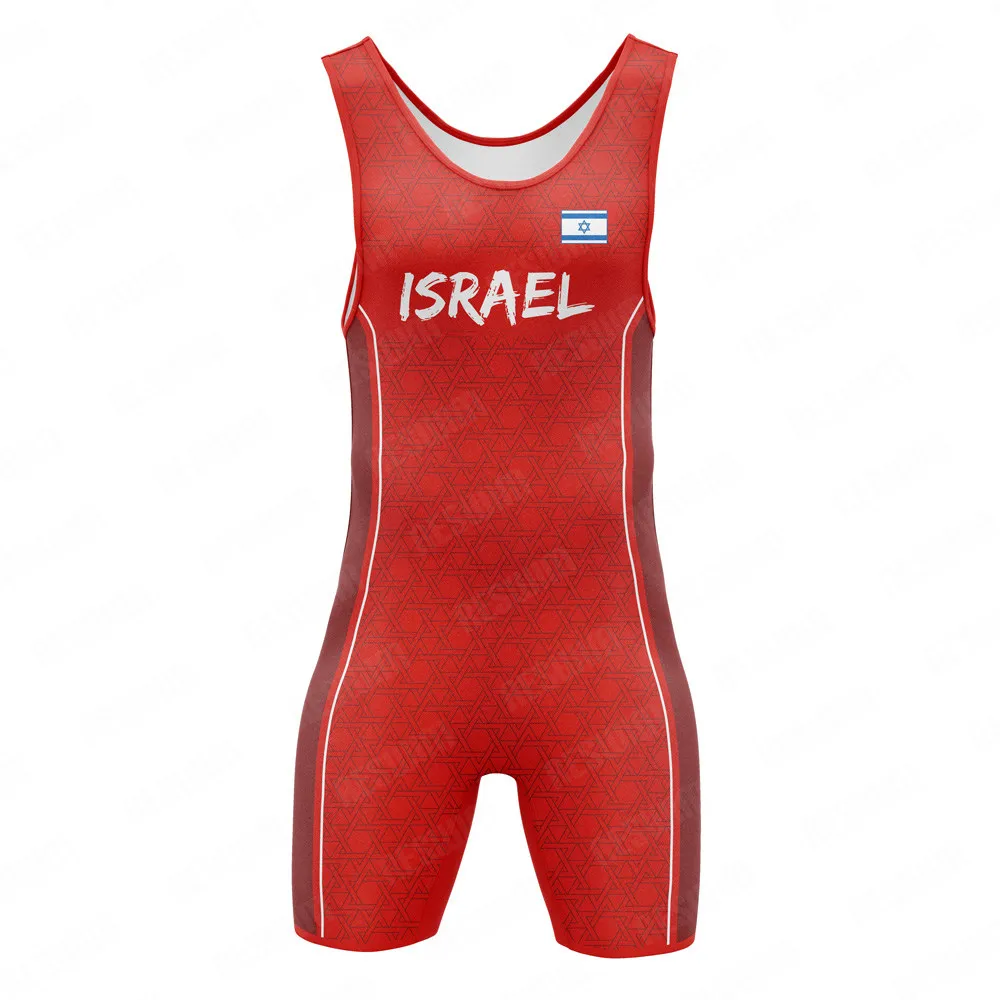 Israel Wrestling Singlets Suit Men's Fitness One Piece Sleeveless Leotard Skinsuit Outfit Sports Triathlon PowerLifting Bodysuit