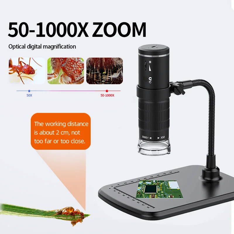 مجهرس رقمي محمول مع حامل مرن للبالغين والأطفال ، كاميرا فحص USB HD محمولة باليد ، من 50X إلى 1000X