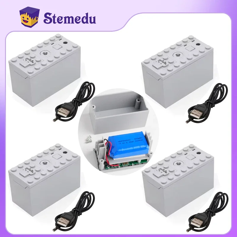 

4PCS MOC Rechargeable Lithium Battery Box Multi-function Power Up Car Train Motor Speed Adjust Control for Building Blocks 8878