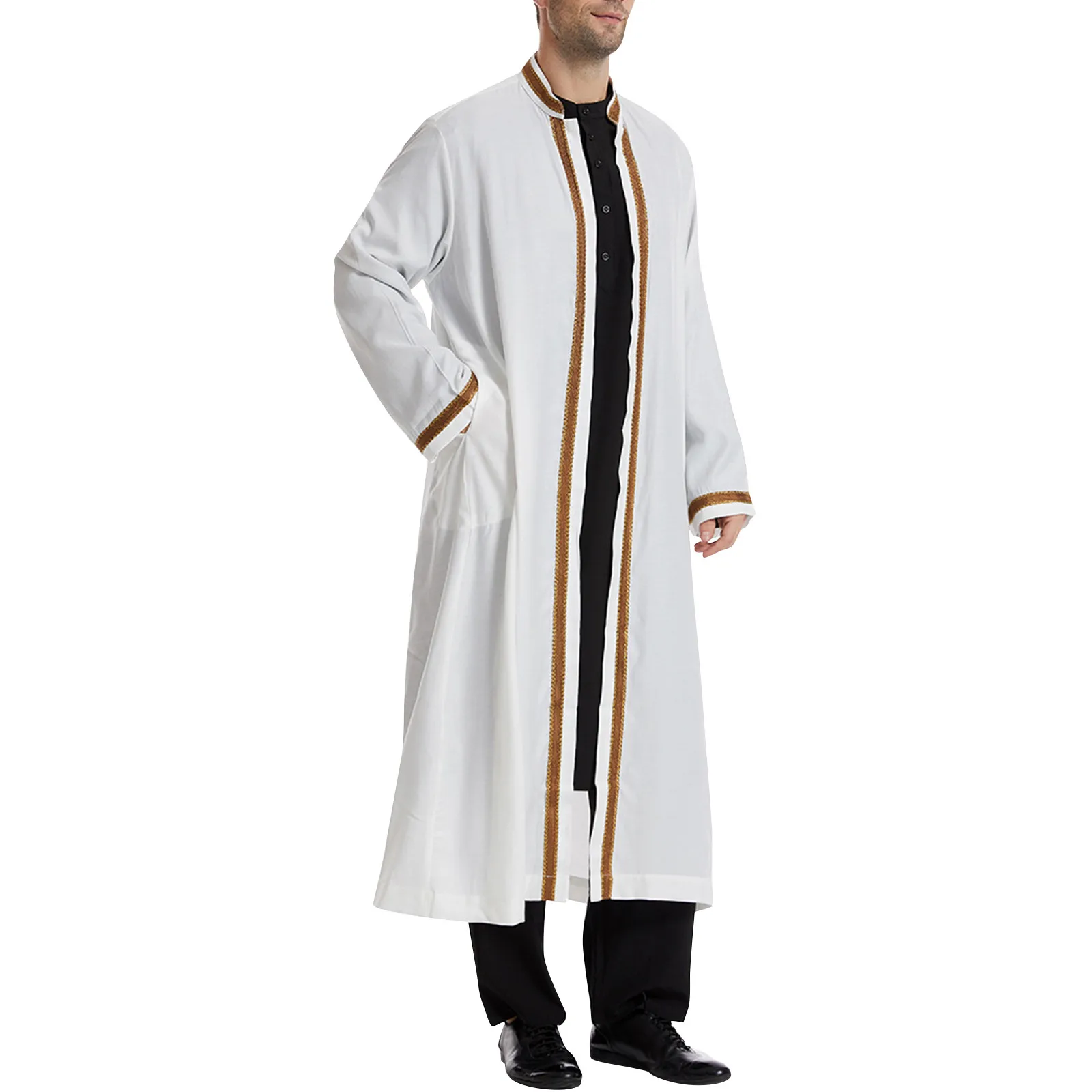 Eid Cardigan Moslim Mannen Mens Abaya Lange Jurk Islamic Ramadan Kimono Lange Gewaad Saudi Arabische Musulman Gewaad Dubai