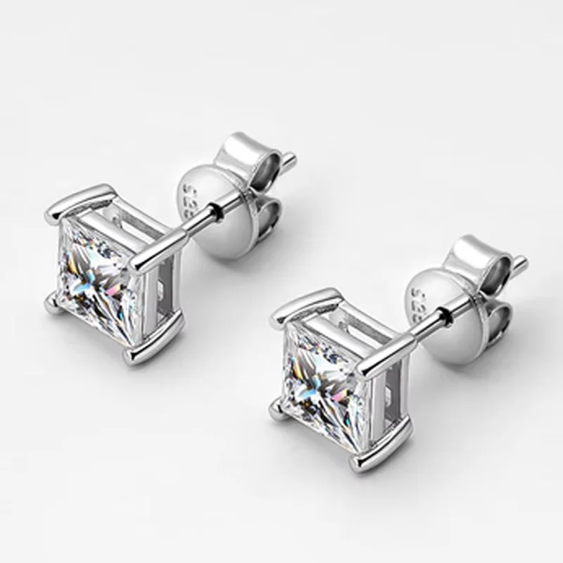 KNOBSPIN D Farbe Prinzessin Cut Moissanite Ohrring s925 Sterling-Splitter Überzogen mit 18k Weiß Gold Ohrringe für Frauen Feine schmuck