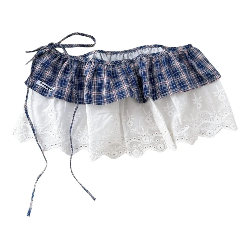 elegant-balletcore-plaid-fart-curtain-lace-up-stacked-lace-mini-skirts-korean-style-pastoral-style-butt-curtain-jeans-decorative