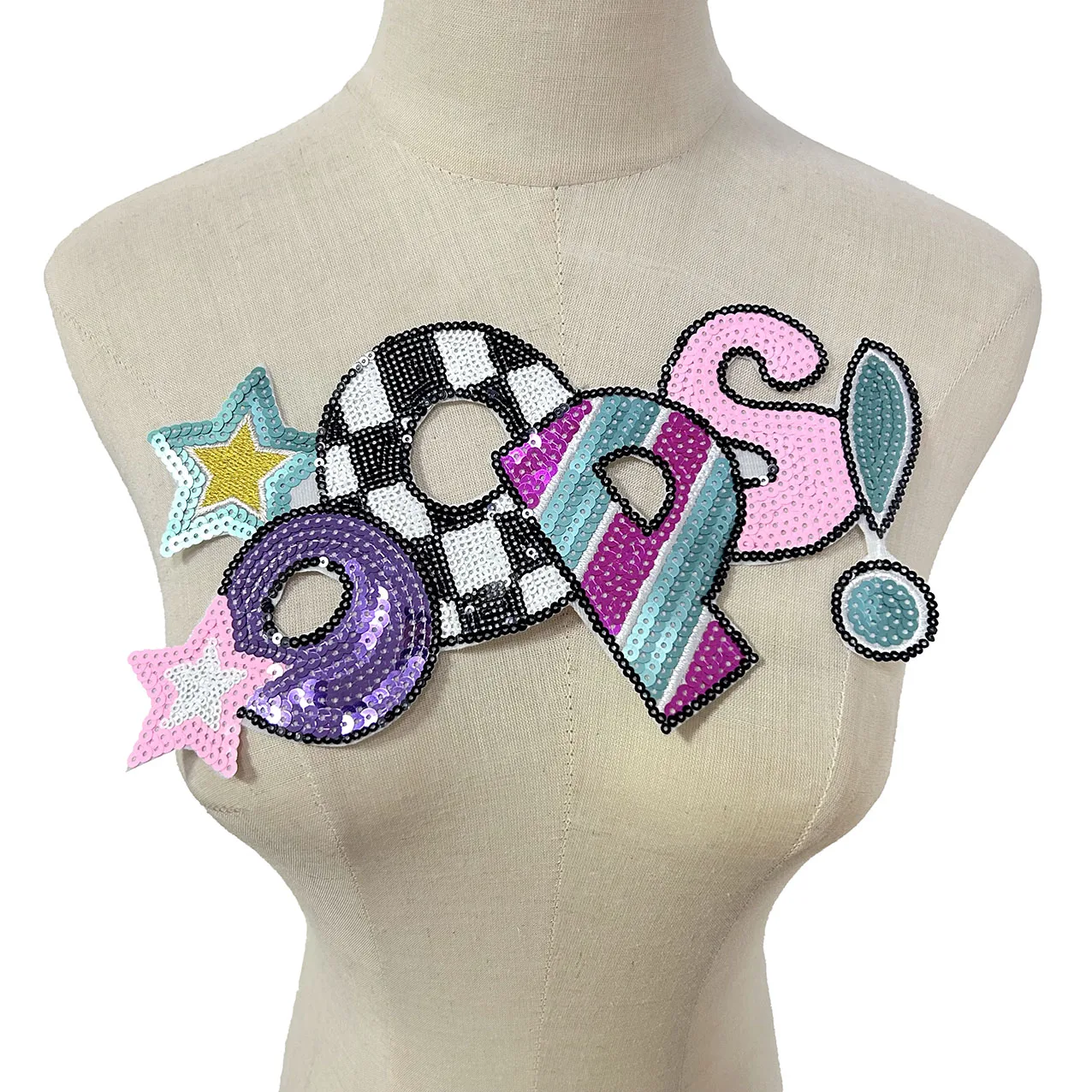 One Piece „OOPS“ Alphabet-Pailletten-Aufnäher, modisches Eisen auf für Kleidung, Taschen, DIY, kreative Accessoires