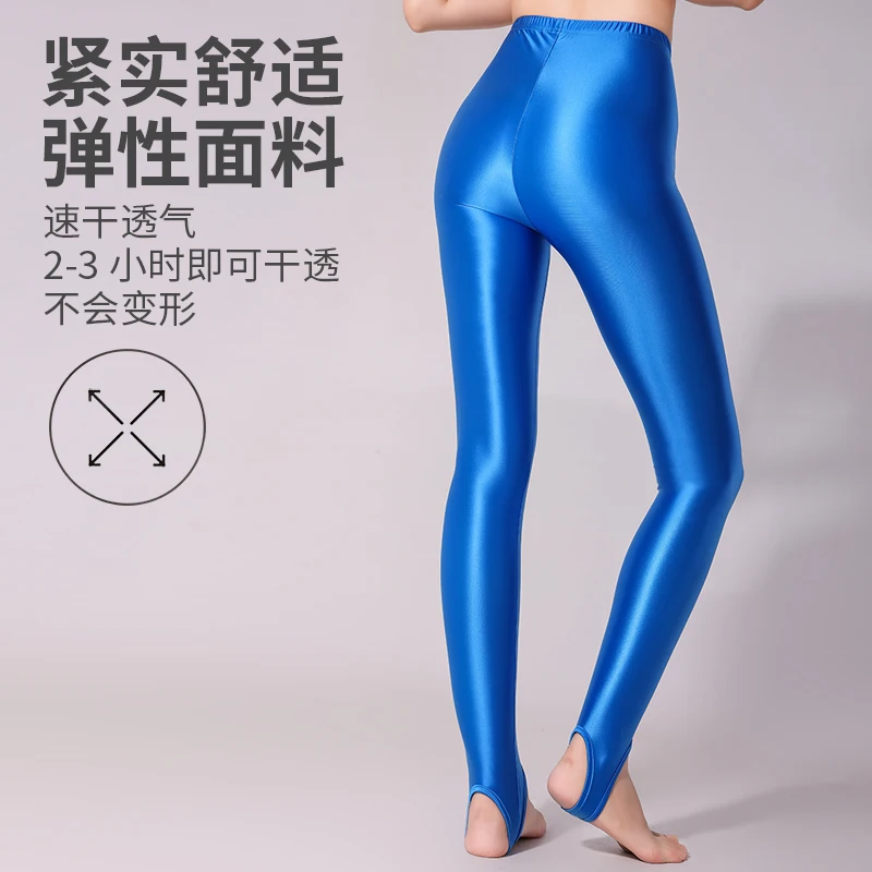 Glossy Thin Women Stirrup Yoga Leggings Plus Size High Waist Step on Foot Leggings Workout Pants for Gym Tight Bottoms