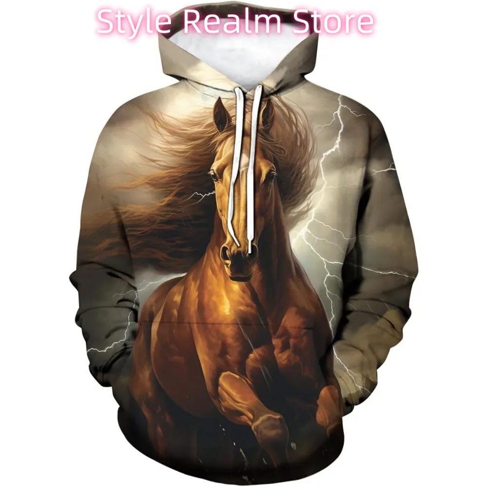 الجدة الحصان بنتيوم نمط هوديي 3D الطباعة مضحك الحيوان كم طويل سحب حبل هوديس السترة