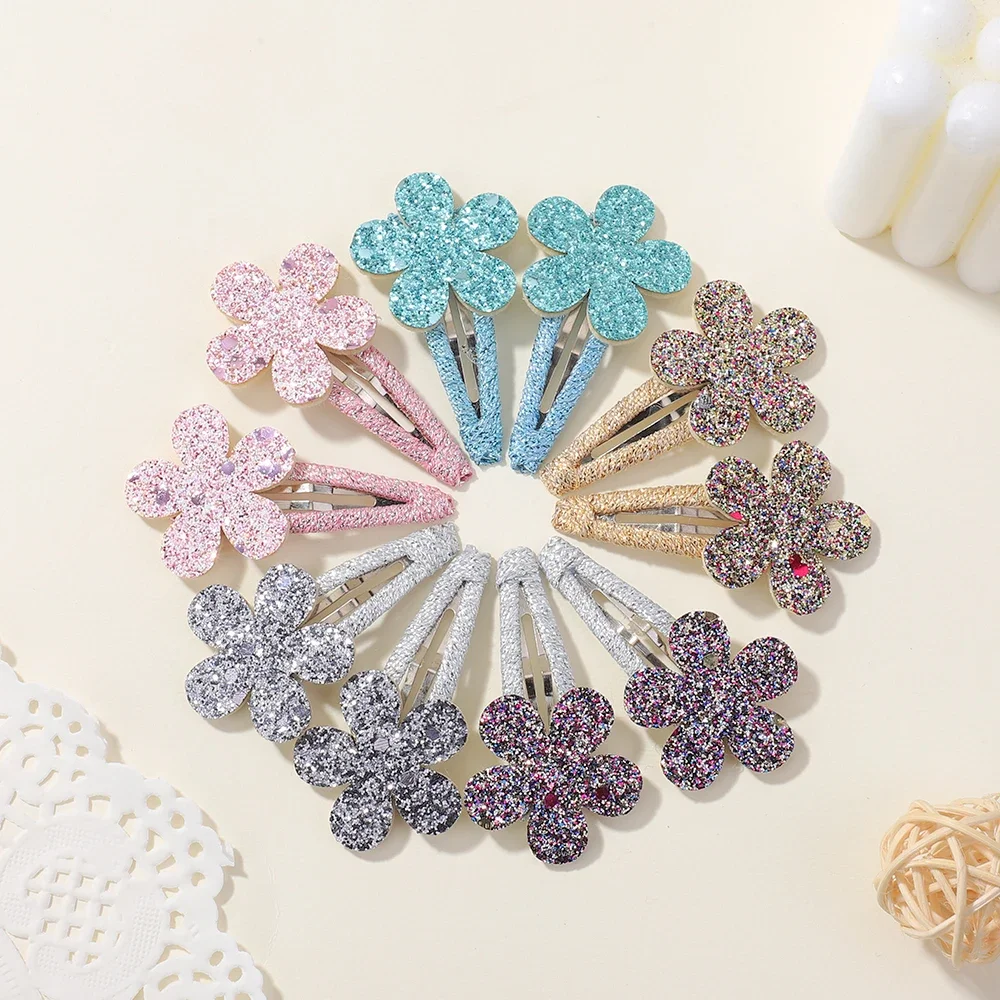 10Pcs Fashion New Glitter Flower Rabbit BB Handmade Hairpins For Cute Baby Girls Hair Clips Barrettes Headwear Hair Accessories