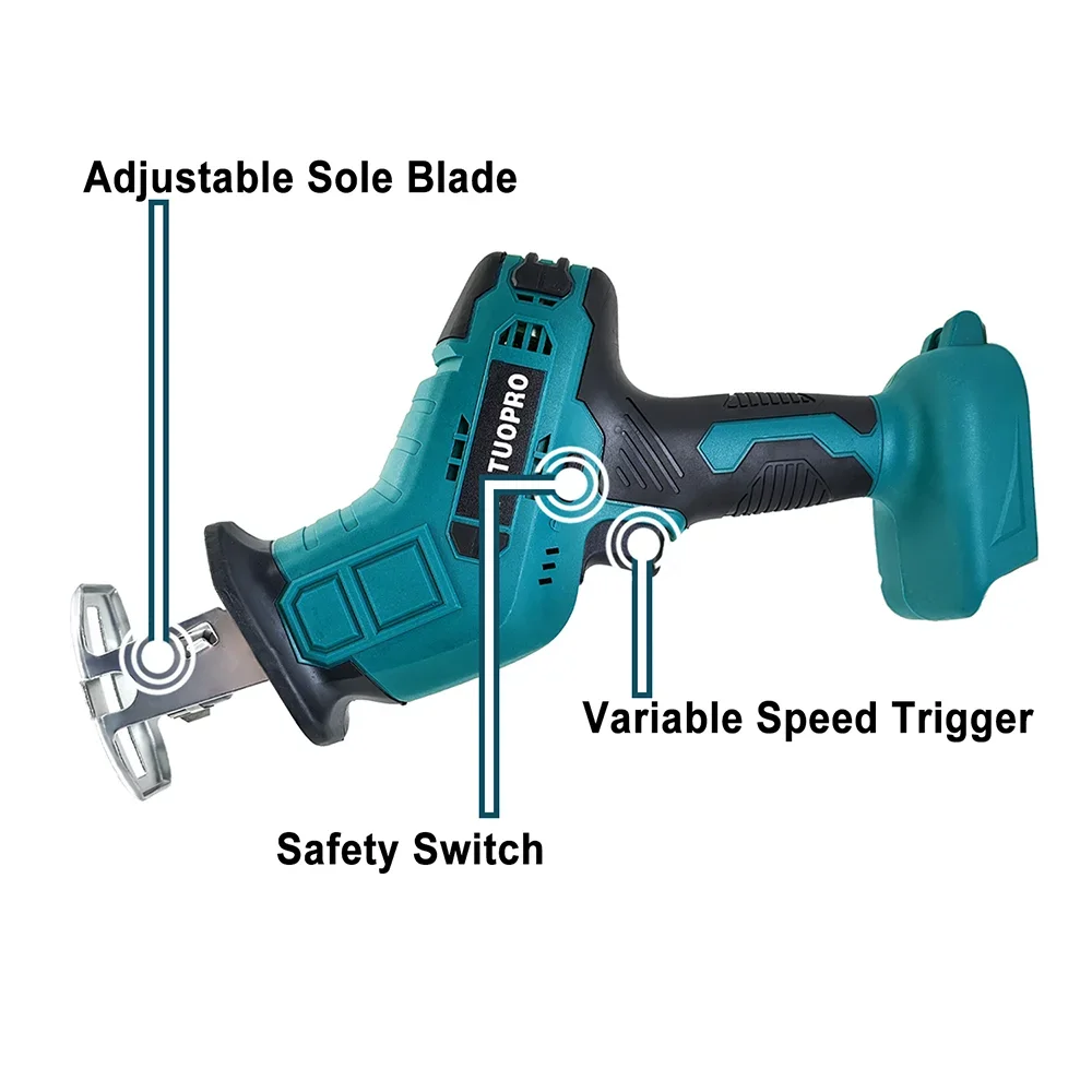 Electric Cordless Reciprocating Saw Adjustable Speed Woodworking Saw PVC Pipe Cutting Gardening Tool For Makita 18V Battery