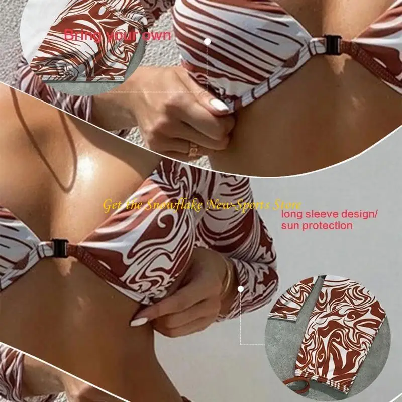 

E56D Sexy Set for w/ Long Sleeves Printed Bathing Suits Two Piece Swim