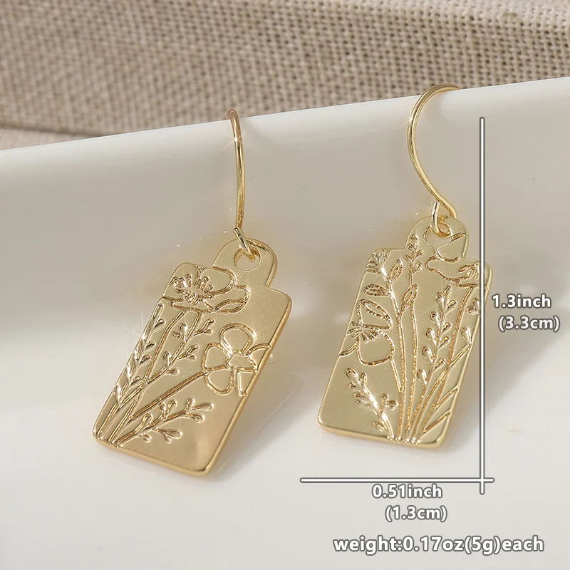 أقراط بسيطة مختومة يدويًا - أقراط نباتية - أقراط متدلية صغيرة - هدايا للنساء