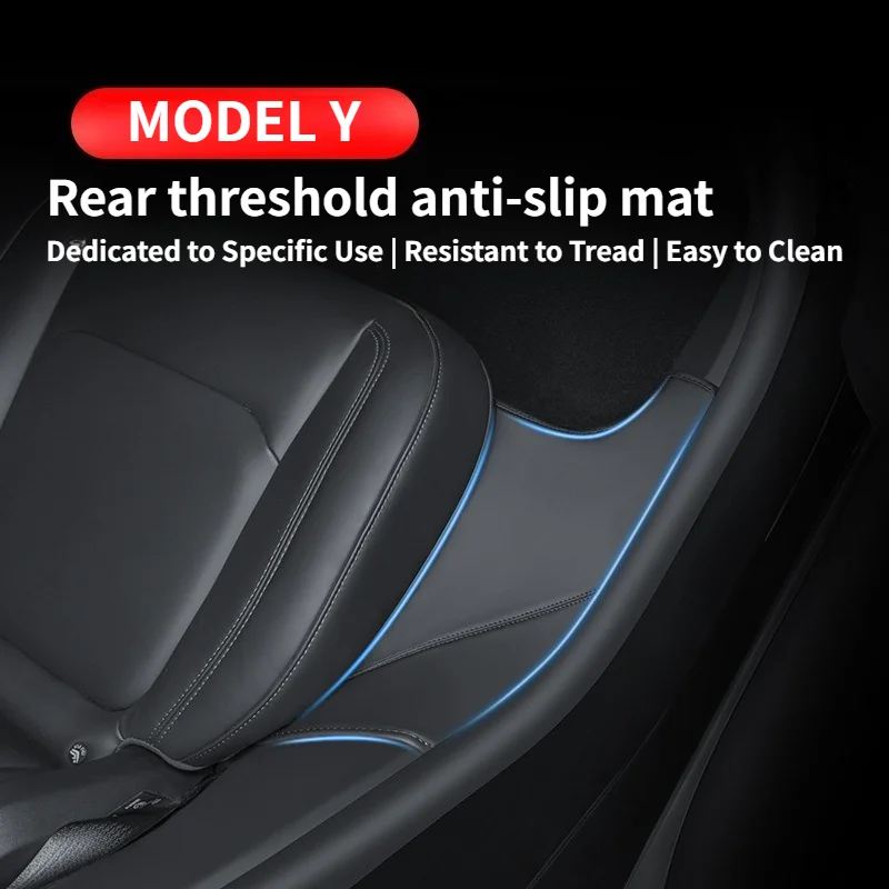 

For Tesla Model Y 2021-2024 Rear Door Sill Pad Anti Kick Dirt Threshold Strip PU Leather Protective Cover Inner Hidden Car Mats