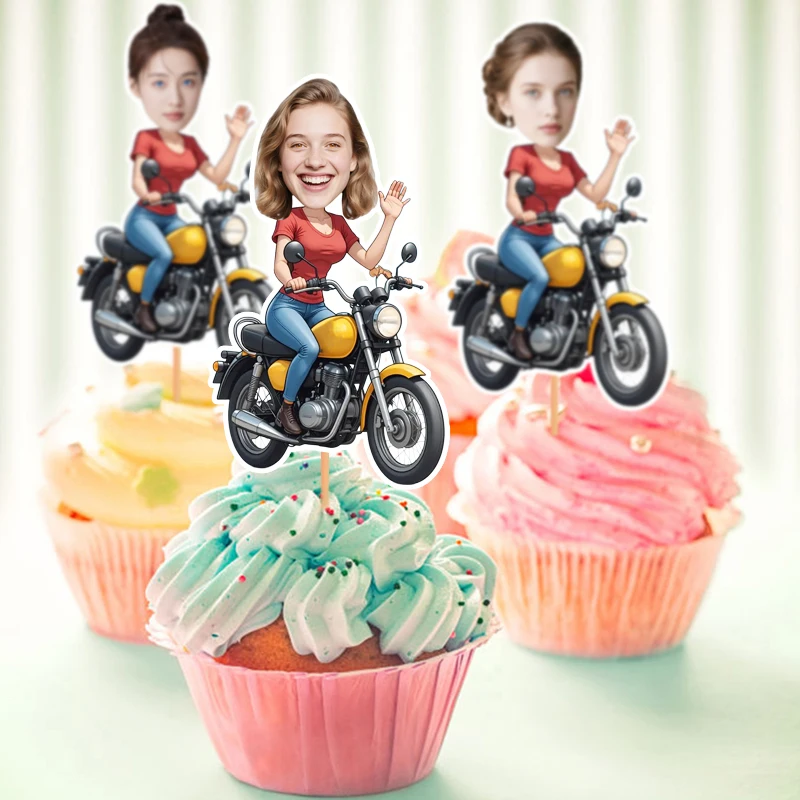 12/24 Stück personalisierte Tortendekorationen im Moto-Girl-Stil, für Erwachsene und Kinder, Festival, Party, Spaß, coole Auto-Gebäck-Topper, Ornamente