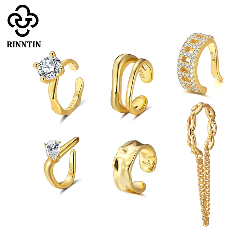 Rinntin 1 adet 925 ayar gümüş kulak manşetleri moda olmayan Piercing zirkon ile kulak klipsi daire küpe kadınlar takı için CL01