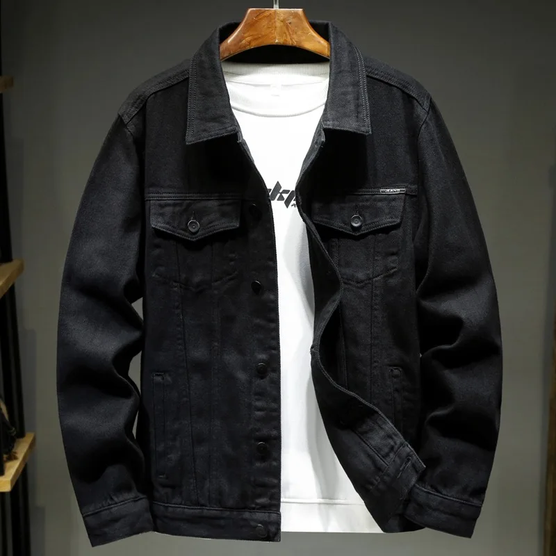 Men's Simple Casual Denim Jacket Handsome Slim Fit Jacket Top Cotton Stretch Comfortable Jacket Black White Khaki Army Green