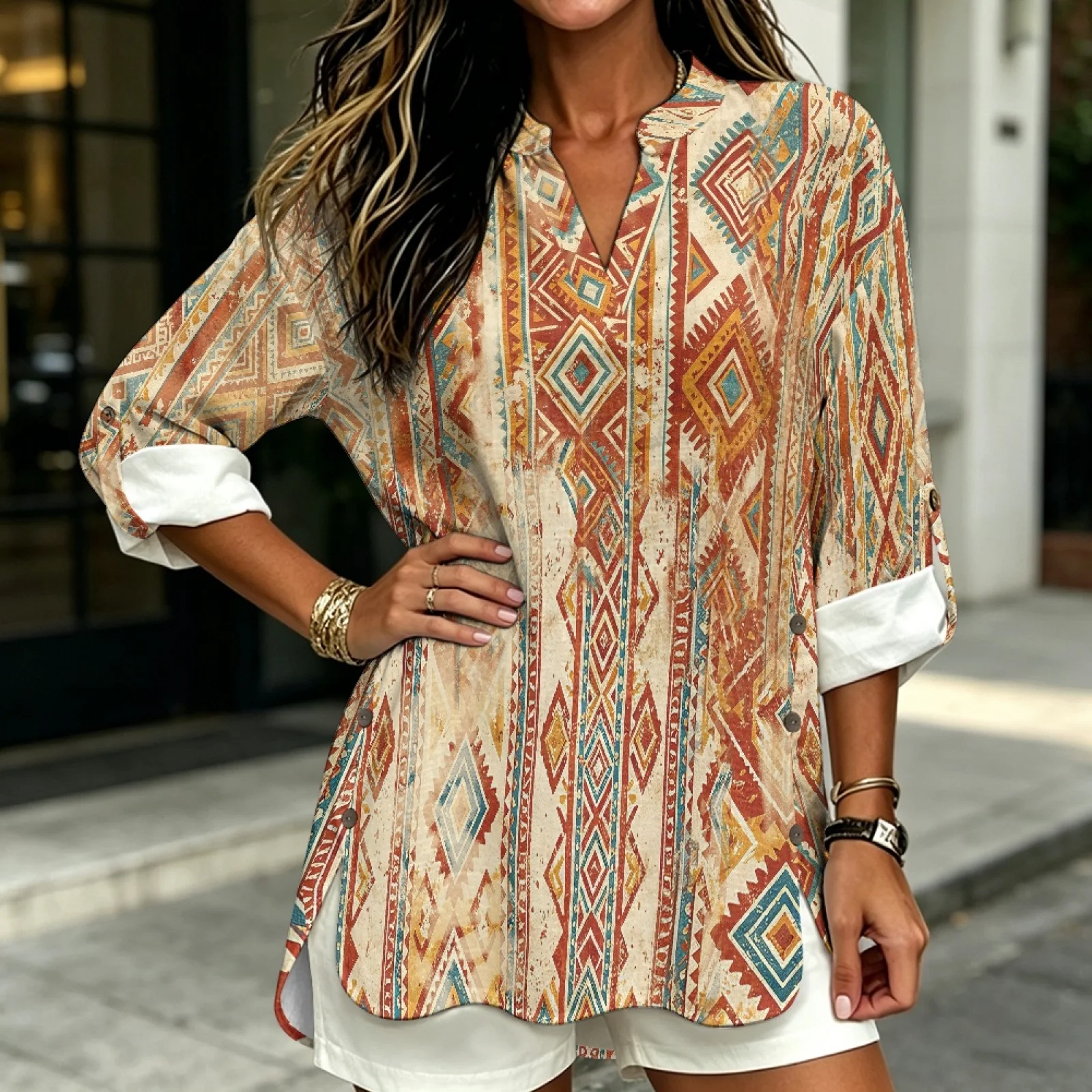 S&S Watches & Jewelry Ho Chi Minh - PENSTROLL Geometric Diamond Loose Tunic Blouses