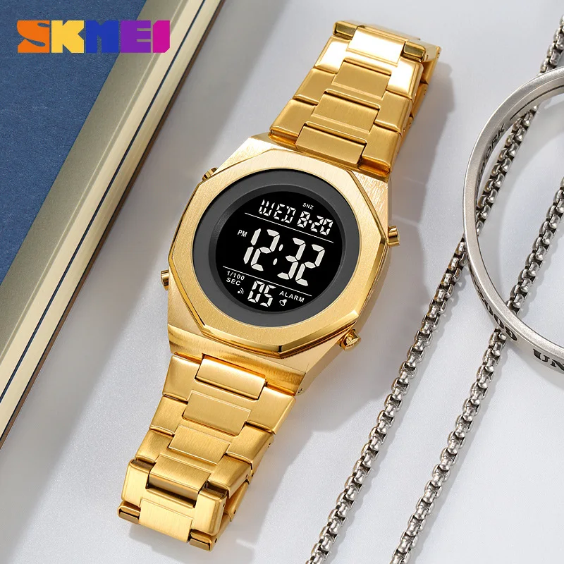 Skmei-reloj electrónico con pantalla Digital para hombre, cronógrafo con correa de acero, resistente al agua, Ideal para deportes al aire libre y estudiantes