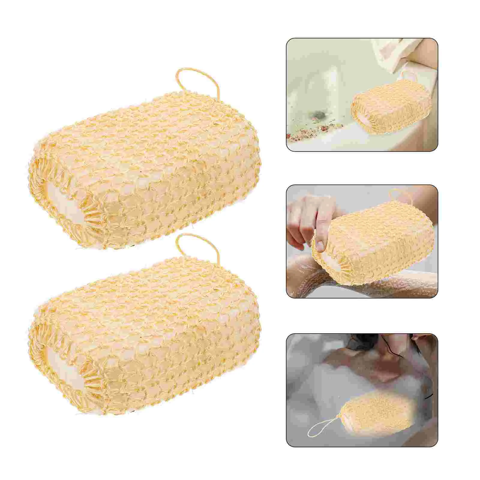 2 Pcs Sisal Sponges With Lanyard Body Scrubber Pads Bath Brush Exfoliating Body Scrubber Loofah for Deep Cleansing Massage